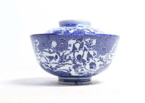 明治前期紙刷印判水鳥図飯茶碗