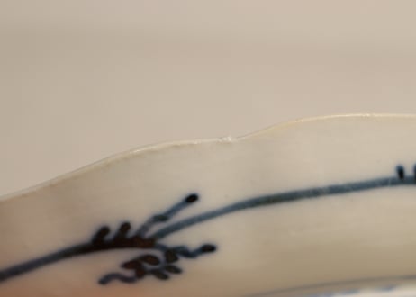 明治前期色絵桜に万年青図通り物7寸皿②少甘手