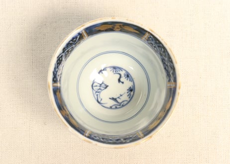 明治前期赤絵金彩扇と花図市松図向付　5客組