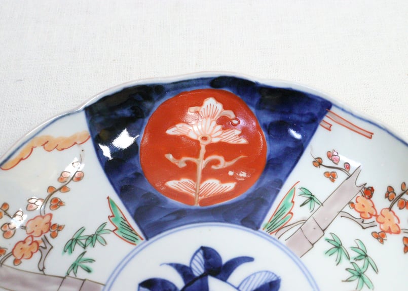 明治前期色絵桃と竹梅図通り物7寸皿 | 吉祥寺PukuPuku