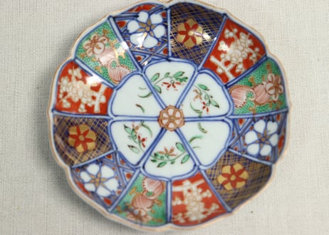 明治前期大聖寺焼色絵十二方花図小皿　5客組