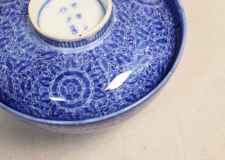 明治前期紙刷鉄線図蓋茶碗