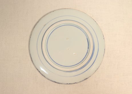 江戸幕末染付金彩山水と漢詩図7寸皿