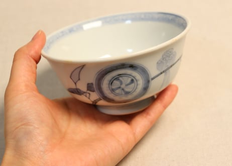 明治後期～大正染付枝に小鳥図飯茶碗②小ニュウ,トリアシ