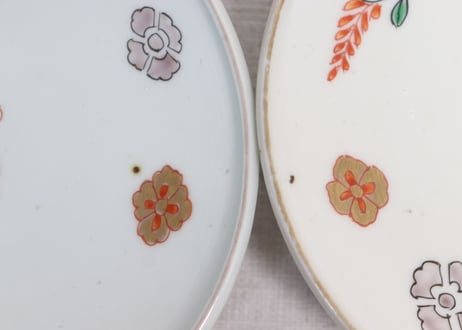 明治前期色絵網手に鶴と梅に鶯図通り物蒸茶碗①