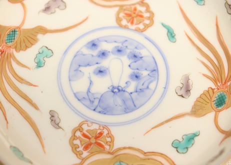 明治前期色絵牡丹と鳳凰図小皿