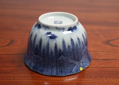 江戸中期染付雨降り雷文図大向付①ホツ,ニュウ