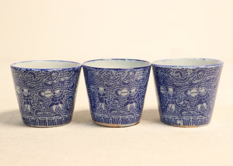 明治前期紙刷唐子図猪口