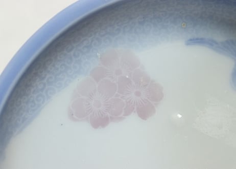 明治後期～大正染付鶴と桐と桜図小皿