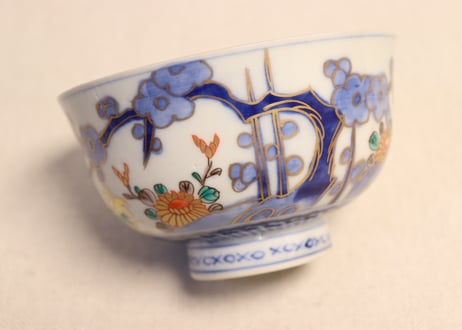 明治前期色絵四君子図通り物飯茶碗 ノミホツ