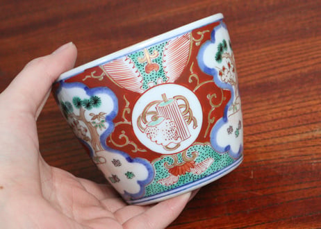 明治前期大聖寺焼色絵松竹梅図と宝文大猪口