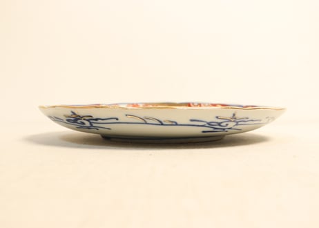 明治後期～大正色絵桜と波千鳥図通り物7寸皿②フリモノ