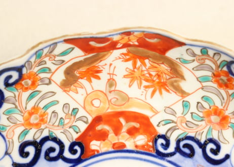 明治前期色絵鹿に紅葉図通り物7寸皿②ノミホツ