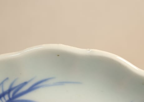 江戸幕末染付竹と鶴図7寸皿①