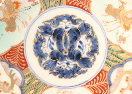 明治前期色絵窓絵に梅と松鶴図6寸皿