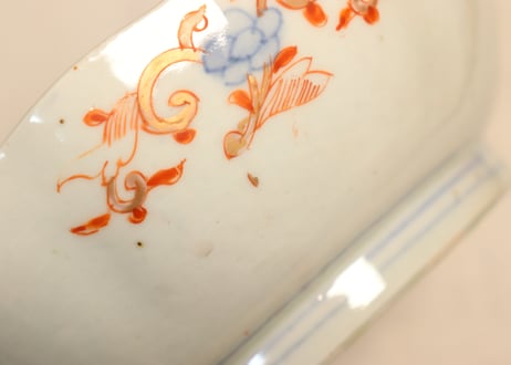 明治前期色絵鶉と鶴丸図大なます皿②　見込み薄め