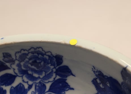 明治後期~大正銅判獅子牡丹図6寸鉢 ノミホツ,ムシクイ
