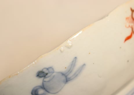 明治前期色絵鶉と鶴丸図大なます皿②　見込み薄め