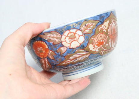 明治前期色絵ダミ埋め牡丹図蒸茶碗