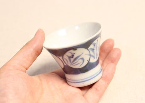 江戸後期染付草花図窓絵広東型小向付 5客組