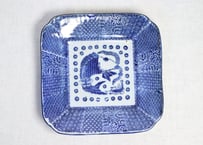 明治前期紙刷桜と海老図9寸角皿　窯傷
