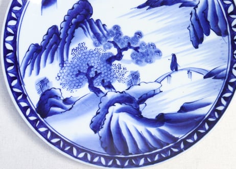 明治後期～大正染付山水図尺皿