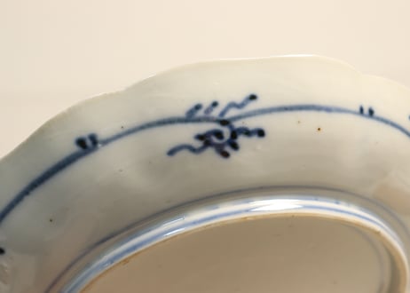 明治前期色絵桜に万年青図通り物7寸皿②少甘手
