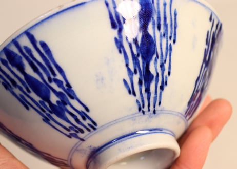 大正～昭和戦前縦縞図蓋なし茶碗　少甘手