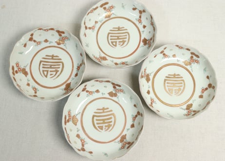 明治前期色絵三方菊図通り物なます皿
