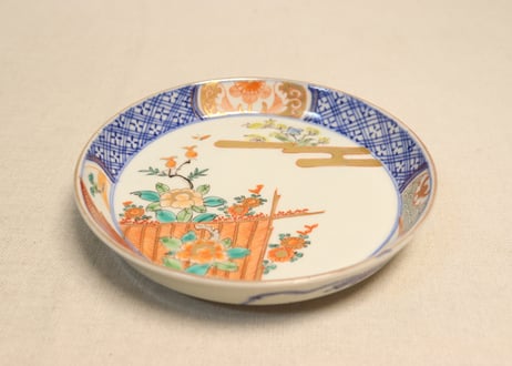 明治前期色絵牡丹と菊図縁立5寸皿
