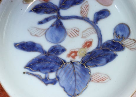江戸中期色絵茄子図小皿　5客組