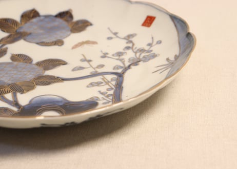 明治前期金彩紫陽花図8寸皿