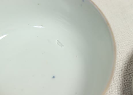 明治前期色絵市松に松竹梅図蒸茶碗②窯傷
