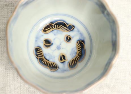 明治前期色絵梅と山水図向付②釉剥げ