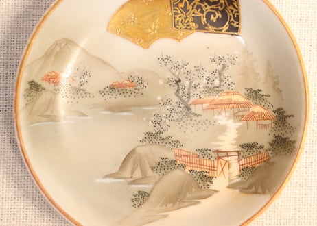 明治前期九谷焼色絵家風景図通り物豆皿①