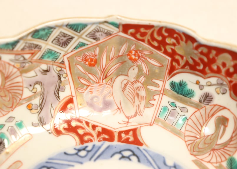 明治前期色絵鶉と鶴丸図大なます皿② 見込み薄め | 吉祥寺PukuPuku