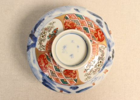 明治前期色絵柴垣に梅と龍図通り物蒸茶碗