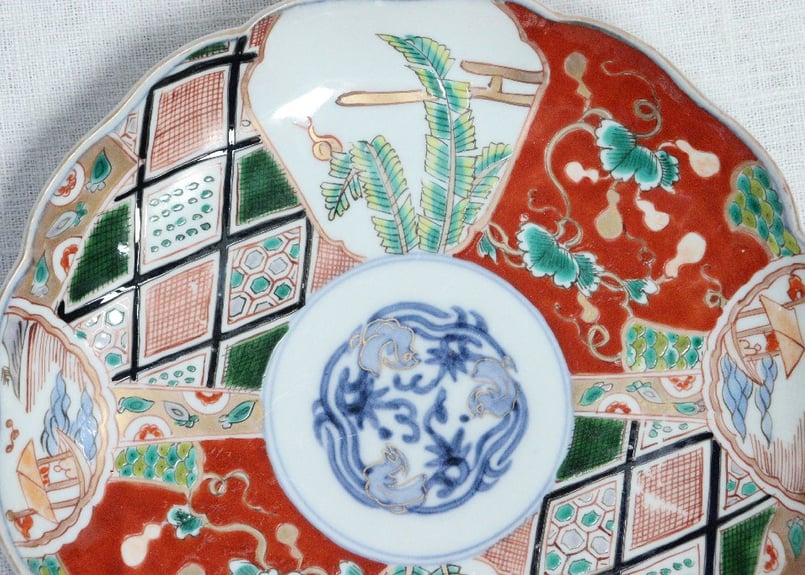 確認用追加画像江戸時代幕末期頃時代古九谷焼色絵下部四角形瓢箪花瓶 