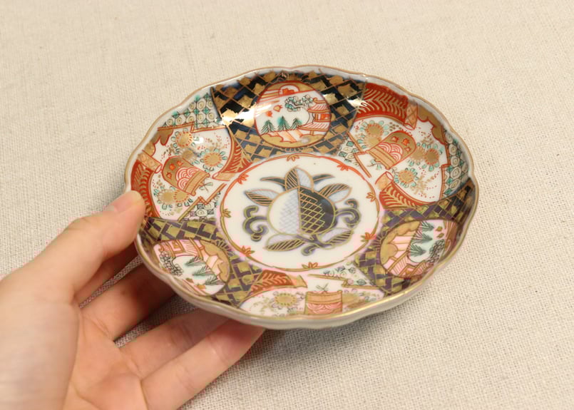 角皿 金彩 色絵付け 歪みあり 松竹梅 人物 船 小鳥 紅葉 5脚 江戸時代 角皿 金彩 色絵付け 歪みあり 松竹梅 人物 船 小鳥 紅葉 5脚