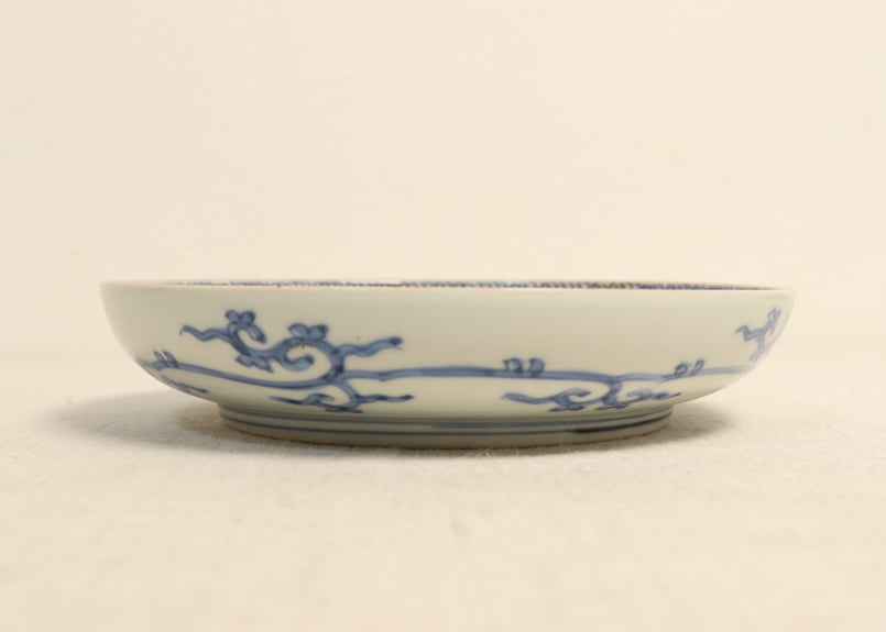 中皿 5枚 染付 山水文様 幾何学 草文様 花弁縁 銘 中皿 5枚 染付 山水文様 幾何学 草文様 花弁縁 銘