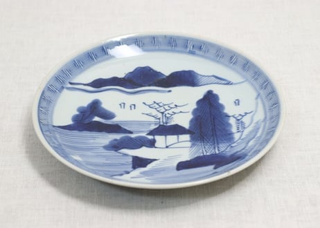 江戸幕末染付山水図7.5寸皿