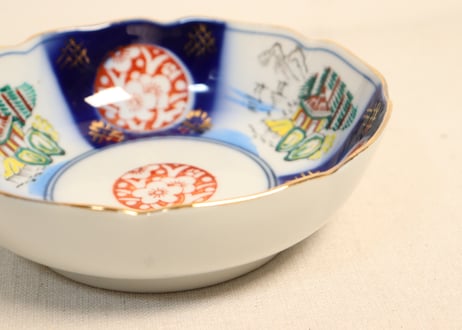昭和戦前ゴム判色絵山水と梅図なます皿
