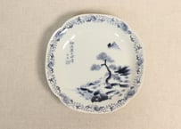 大正～昭和戦前ゴム判山水図四弁５寸皿