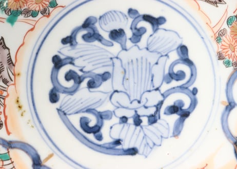 明治前期色絵梅に鶯と菖蒲図通り物なます皿