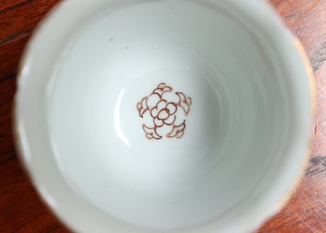 江戸中期色絵芝垣に梅と鶯図輪花向付 五客組 1ヶノミホツ