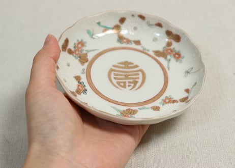 明治前期色絵三方菊図通り物小皿②ケムリ