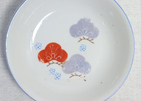 大正～昭和戦前ゴム判色絵松図小皿