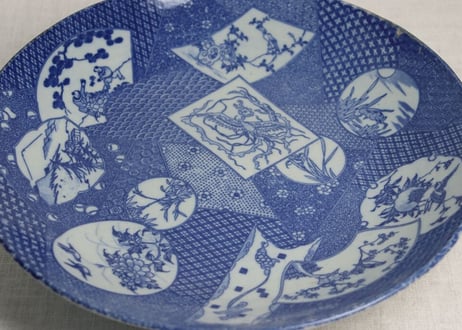 明治後期~大正銅判窓絵散らし図尺皿