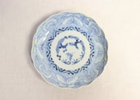 江戸幕末線描き蝶と牡丹図6寸皿②　ニュウ