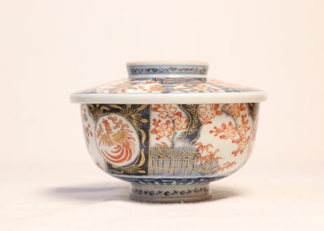 明治前期色絵花と鳳凰図蒸茶碗